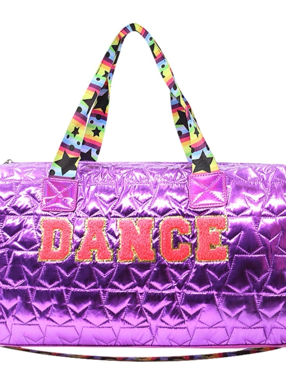 Mavi Purple Metallic Quilted Dance Tote with Rainbow Star Handles